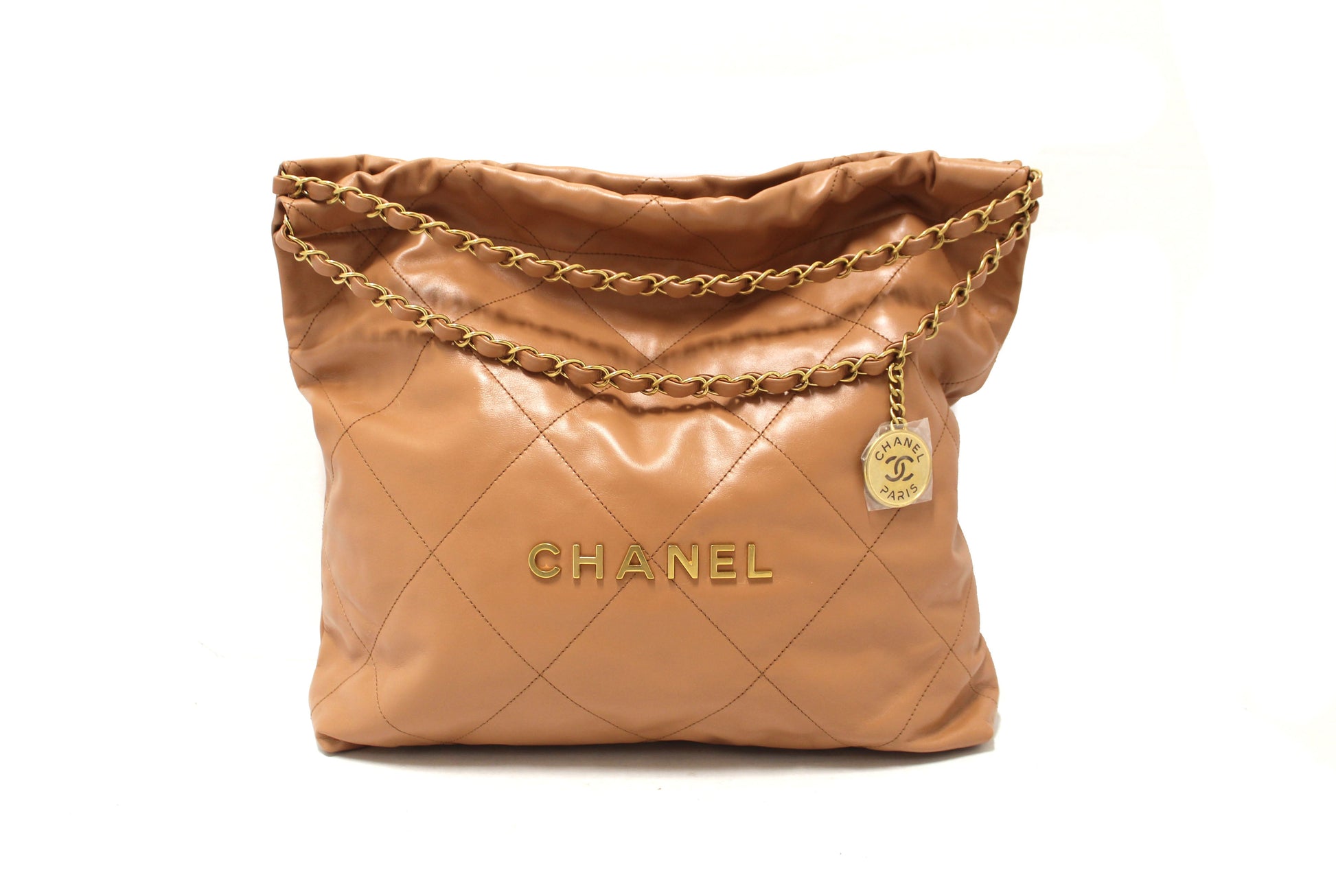 New Chanel 22 Camel Shiny Calfskin Leather Shoulder | Havik Shop.com - Now at Havik Shop.com