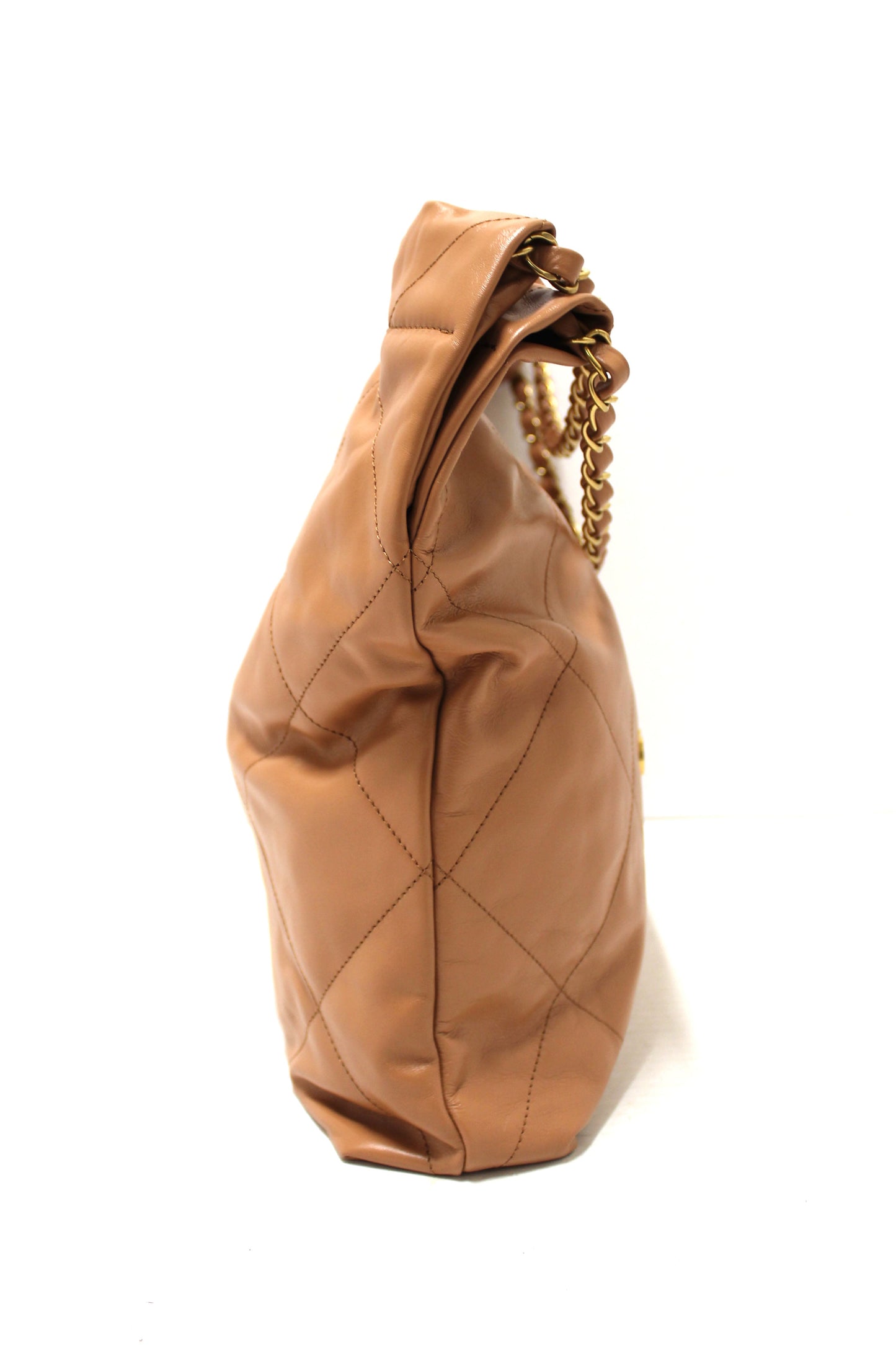 New Chanel 22 Camel Shiny Calfskin Leather Shoulder Tote Bag