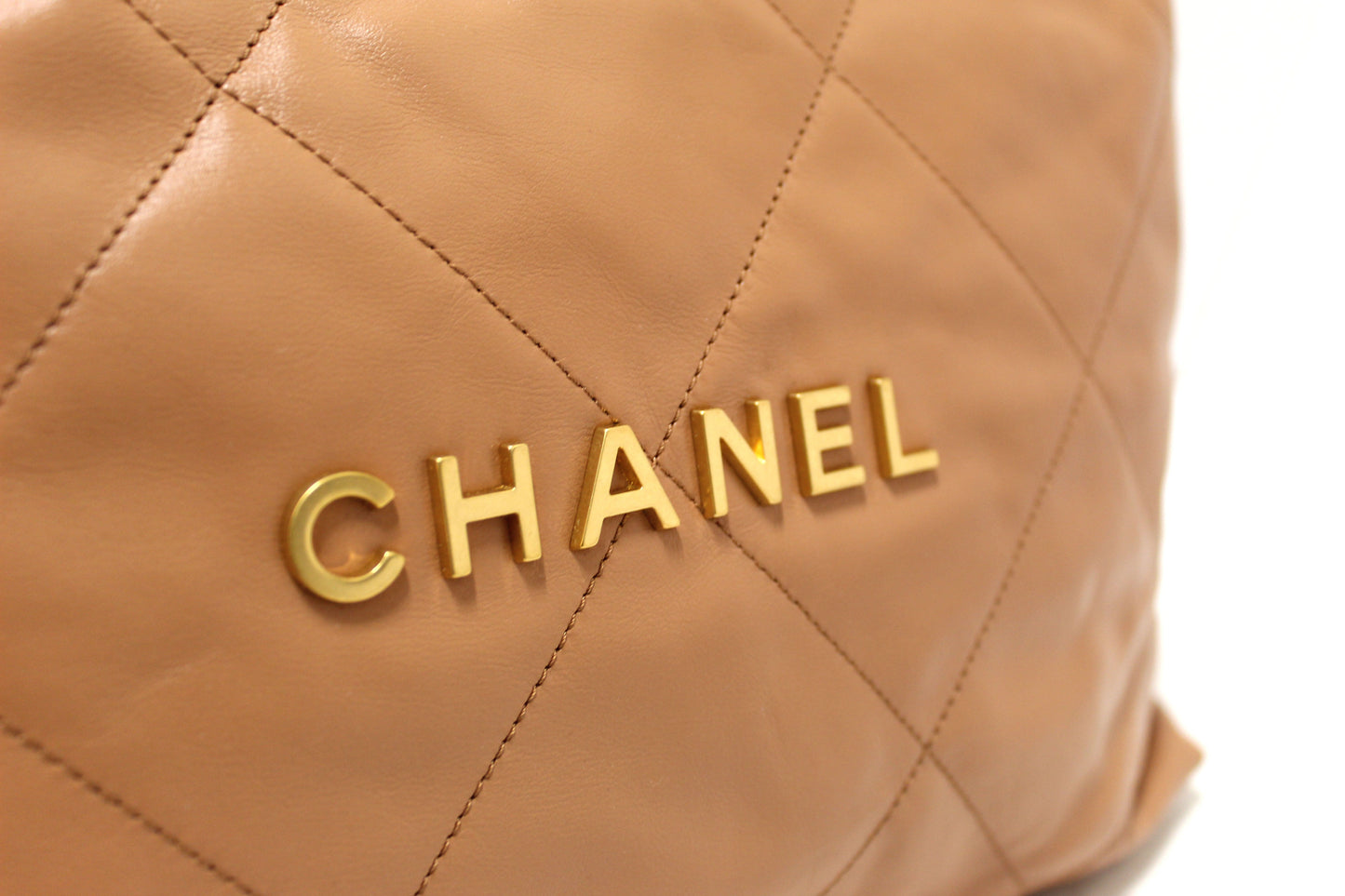 New Chanel 22 Camel Shiny Calfskin Leather Shoulder Tote Bag