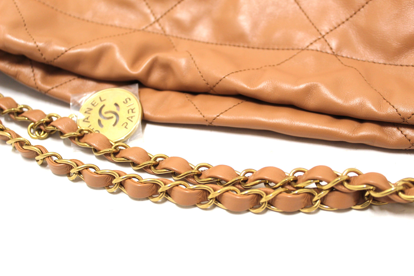New Chanel 22 Camel Shiny Calfskin Leather Shoulder Tote Bag