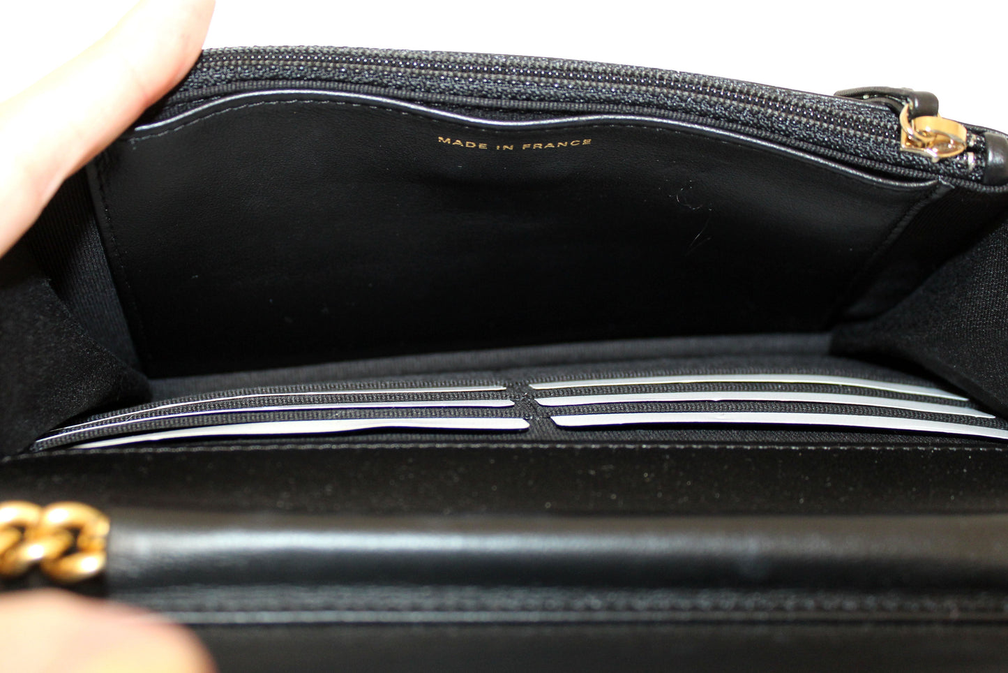 Chanel Black Caviar Quilted Leather Boy Wallet On Chain WOC