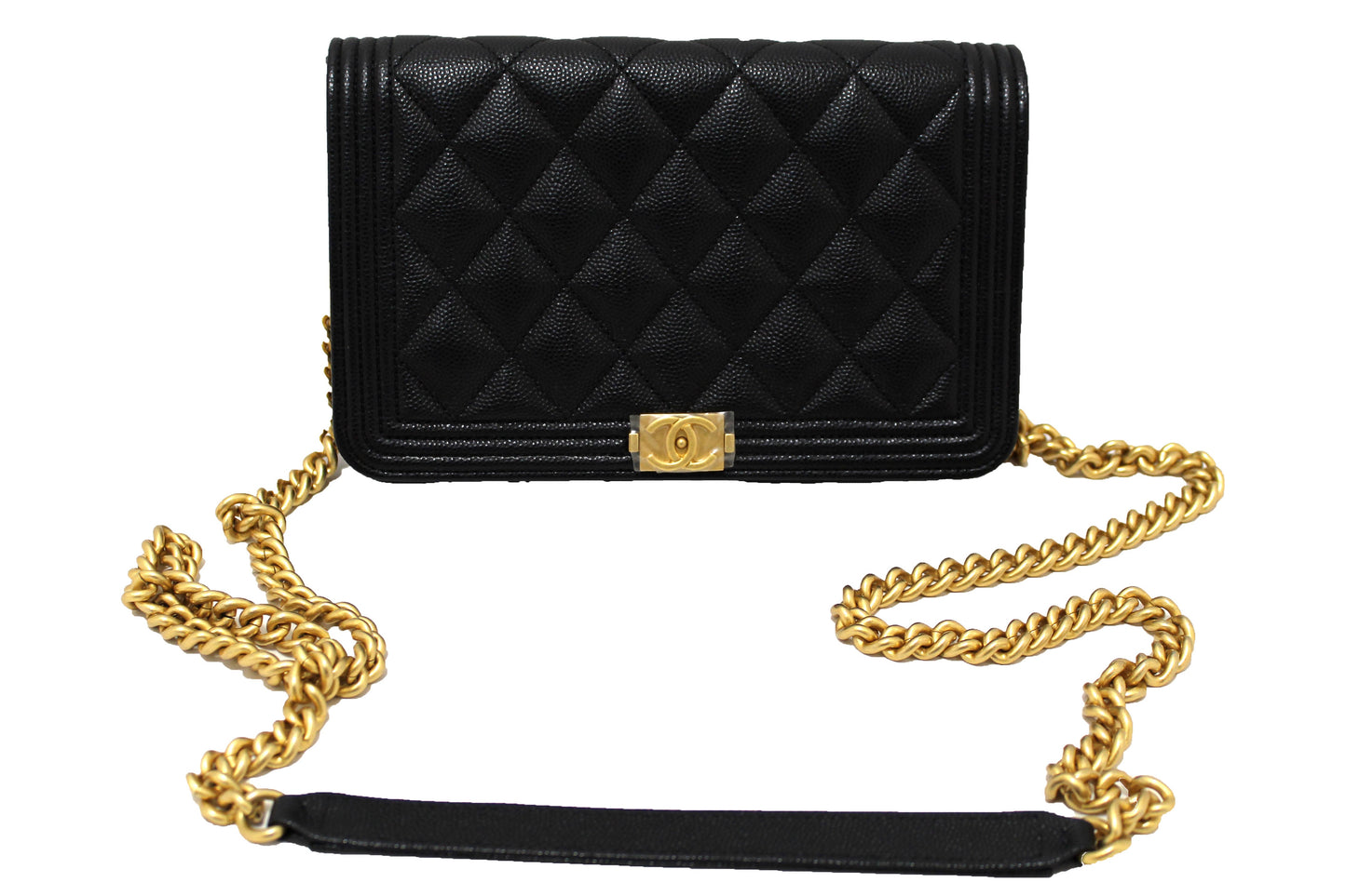 Chanel Black Caviar Quilted Leather Boy Wallet On Chain WOC