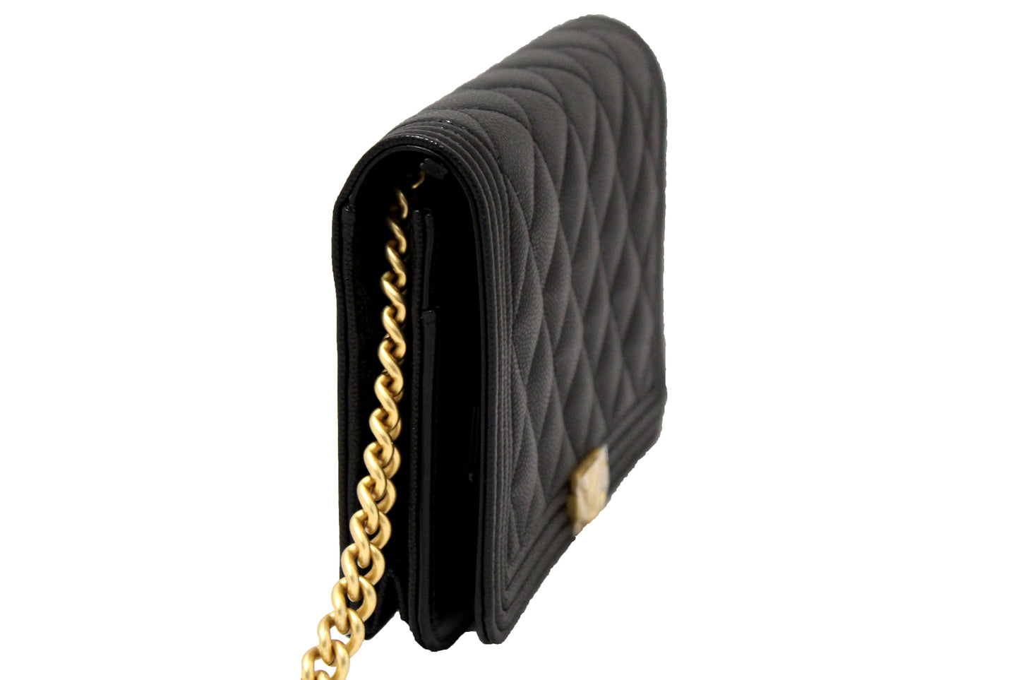 Chanel Black Caviar Quilted Leather Boy Wallet On Chain WOC