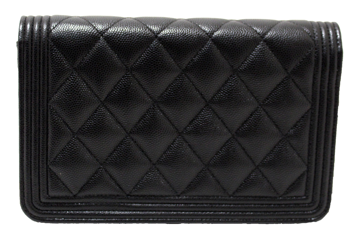 Chanel Black Caviar Quilted Leather Boy Wallet On Chain WOC