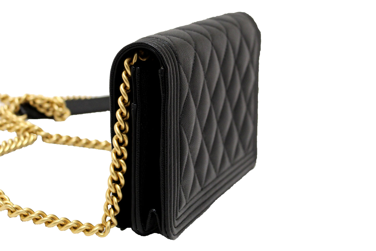 Chanel Black Caviar Quilted Leather Boy Wallet On Chain WOC