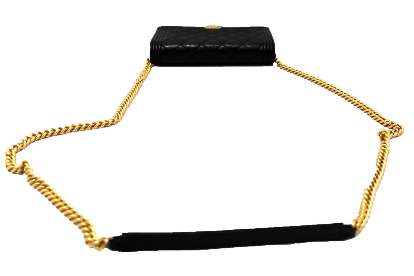 Chanel Black Caviar Quilted Leather Boy Wallet On Chain WOC