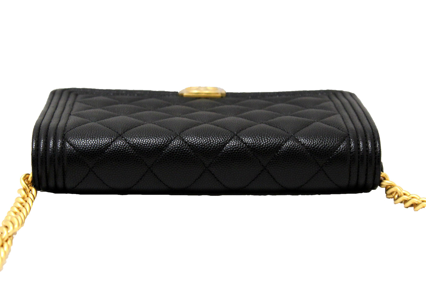 Chanel Black Caviar Quilted Leather Boy Wallet On Chain WOC