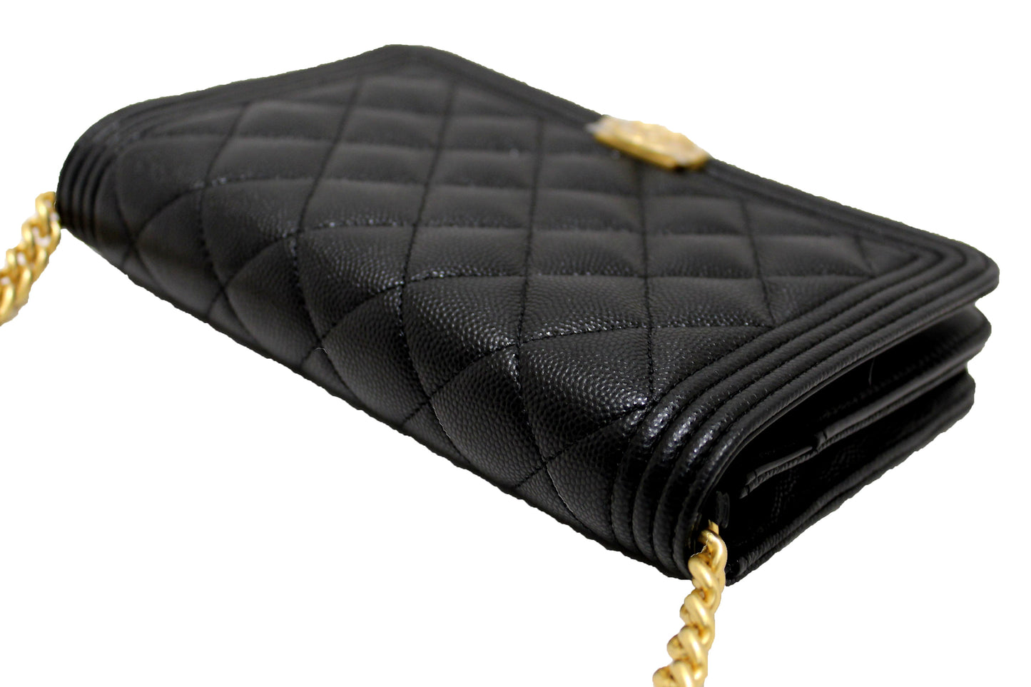 Chanel Black Caviar Quilted Leather Boy Wallet On Chain WOC