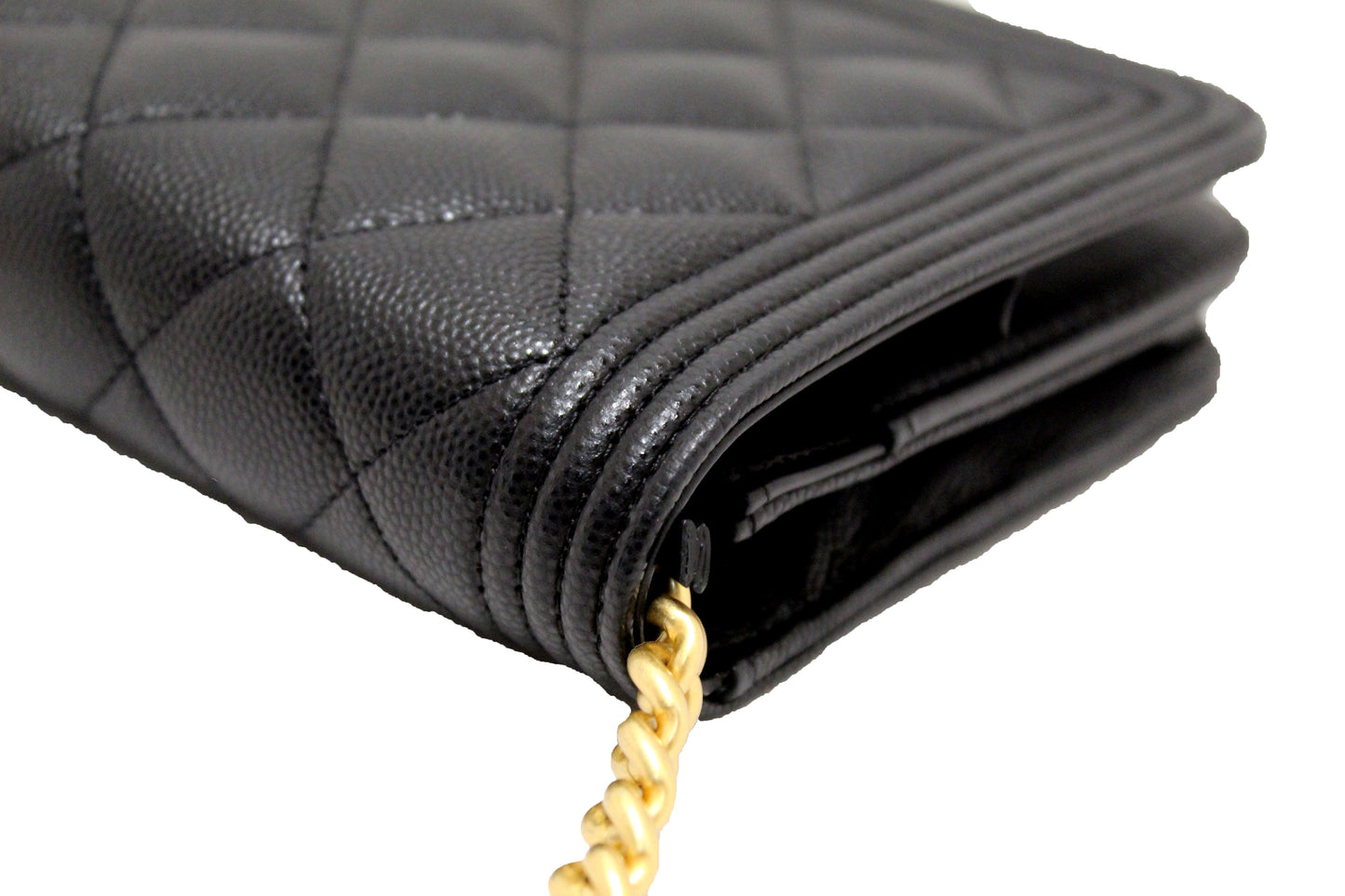 Chanel Black Caviar Quilted Leather Boy Wallet On Chain WOC