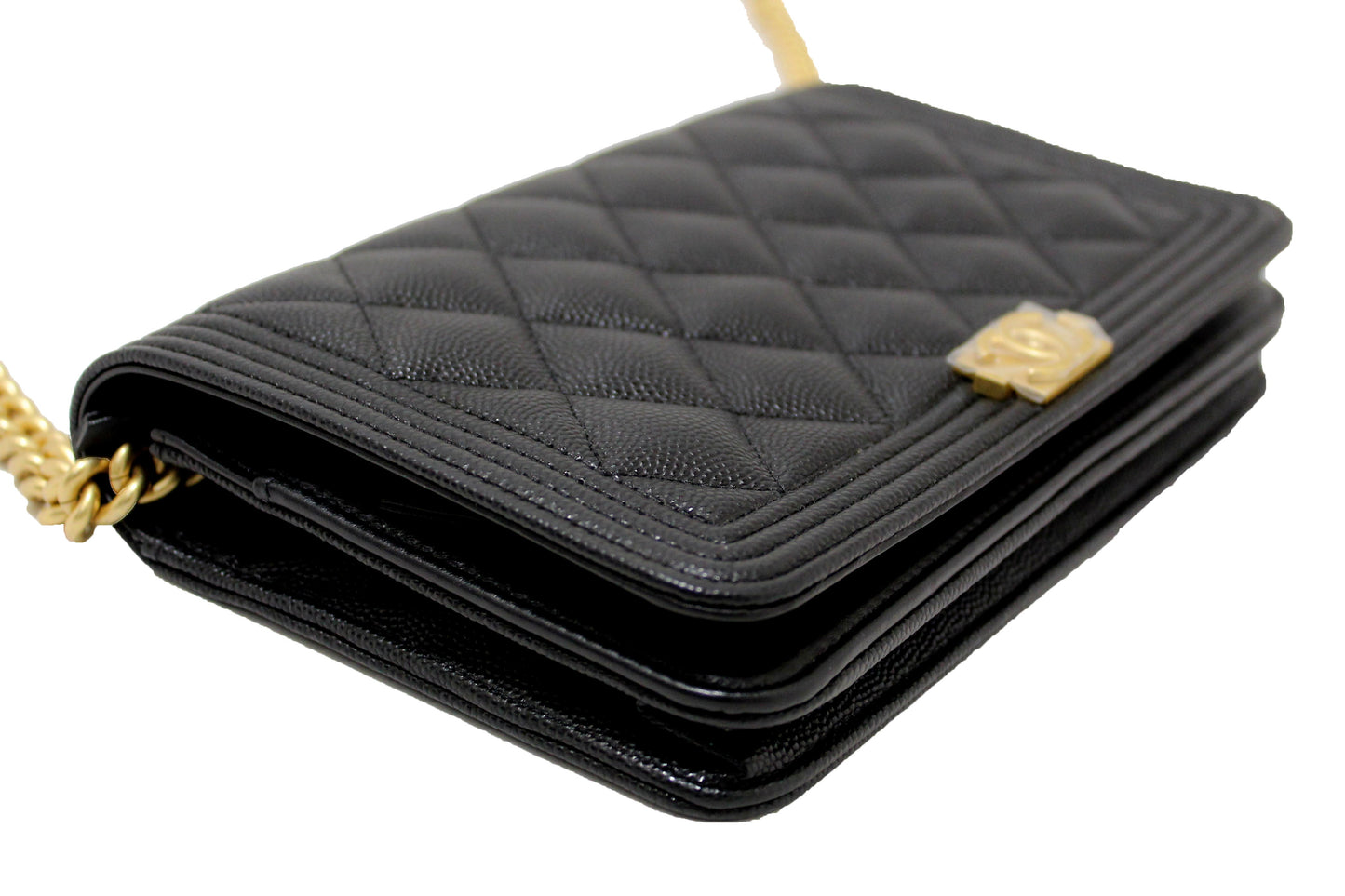 Chanel Black Caviar Quilted Leather Boy Wallet On Chain WOC