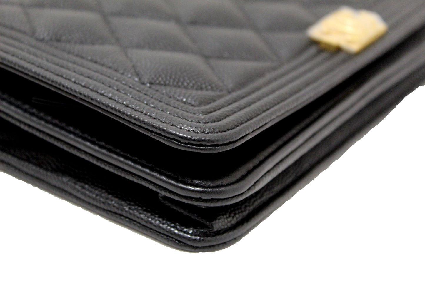 Chanel Black Caviar Quilted Leather Boy Wallet On Chain WOC
