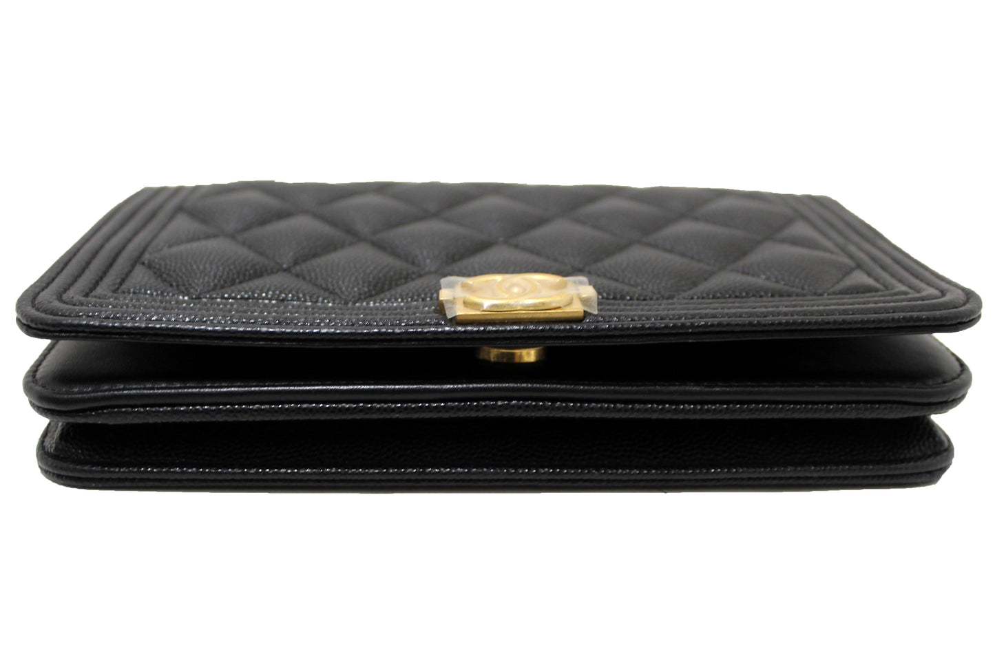 Chanel Black Caviar Quilted Leather Boy Wallet On Chain WOC