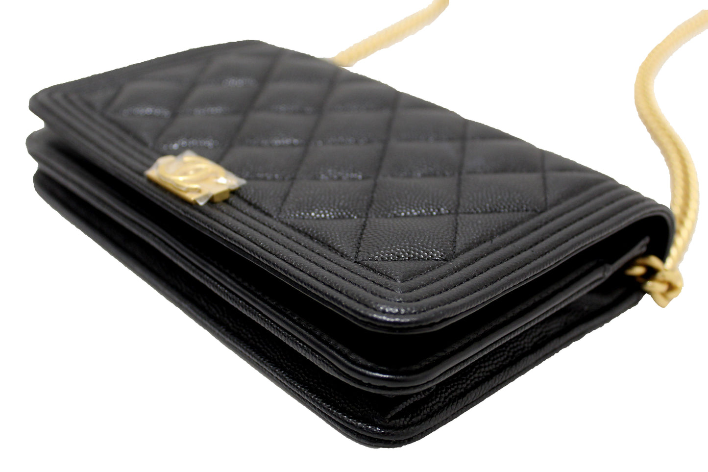 Chanel Black Caviar Quilted Leather Boy Wallet On Chain WOC