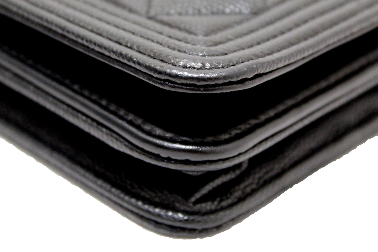Chanel Black Caviar Quilted Leather Boy Wallet On Chain WOC