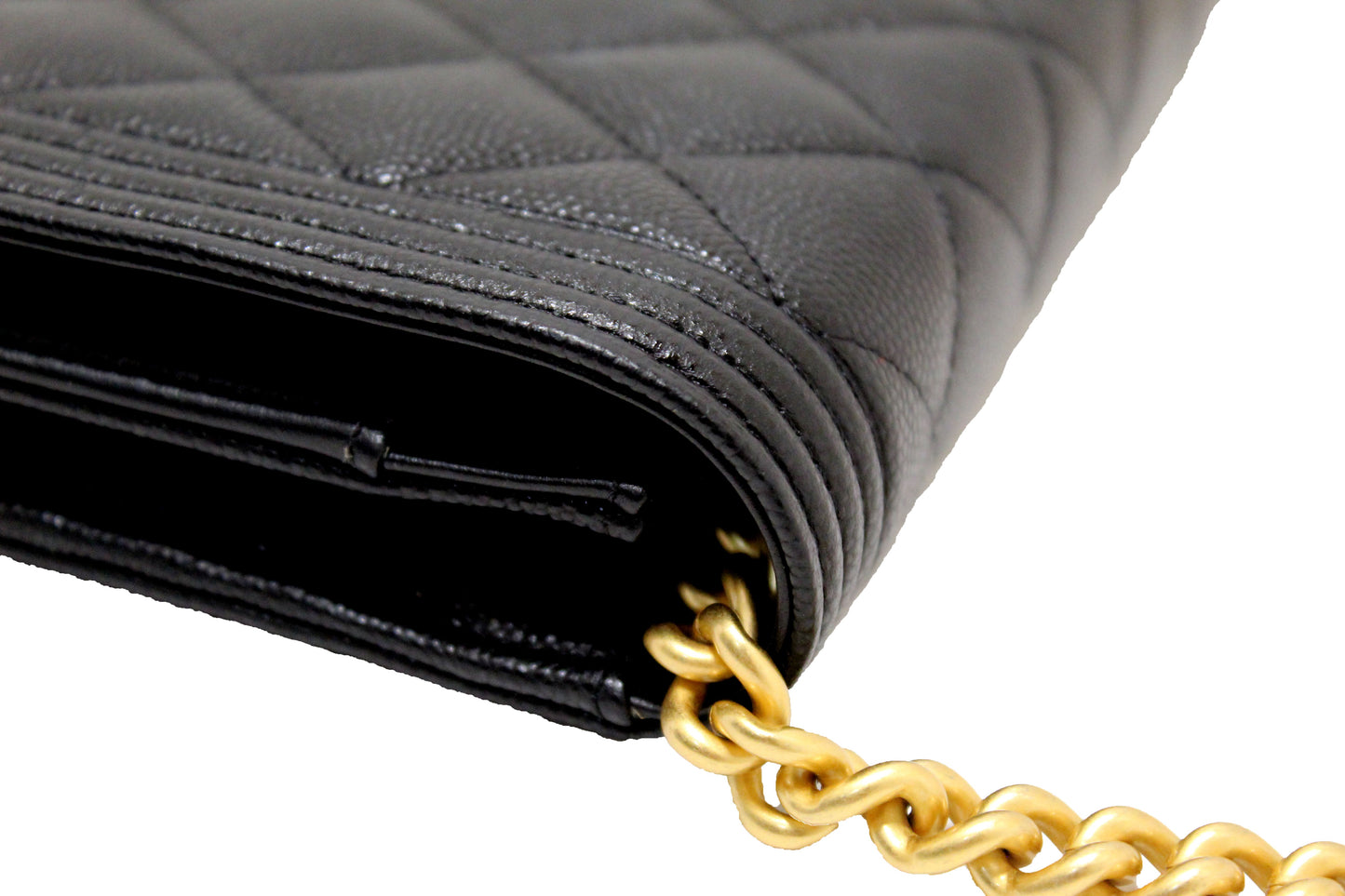 Chanel Black Caviar Quilted Leather Boy Wallet On Chain WOC