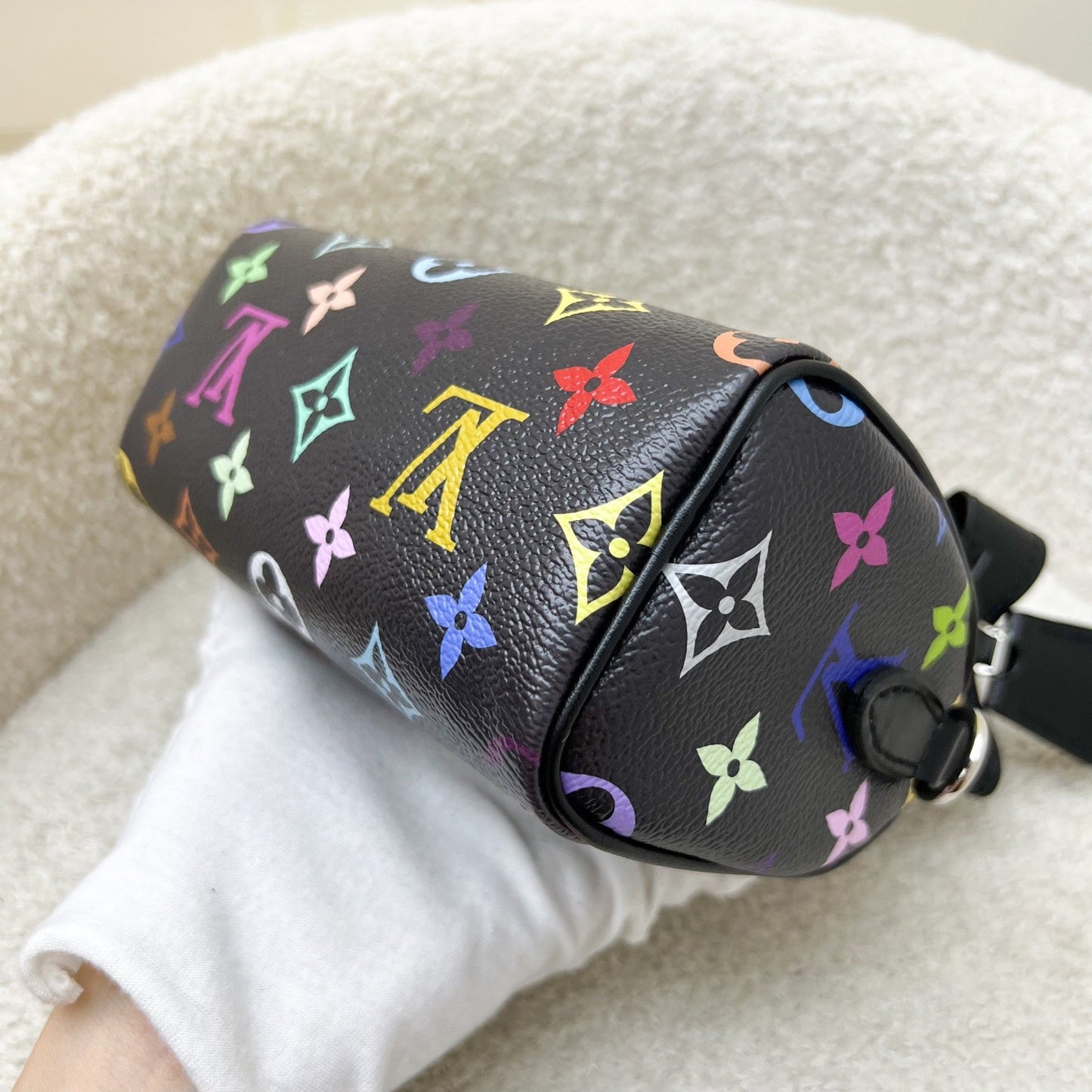 LV Louis Vuitton x Takashi Murakami Nano Speedy in Multicolore Noir Monogram Canvas and GHW
