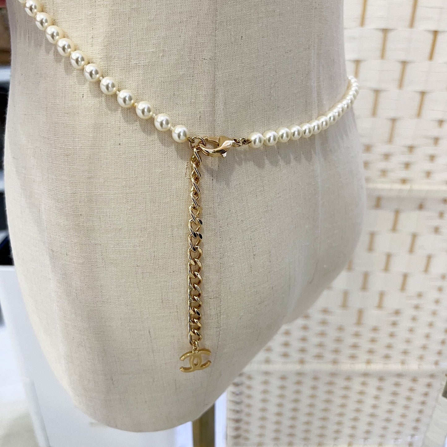 Chanel 24A Pin Design Chain Belt with Pearls in GHW (ABD711)