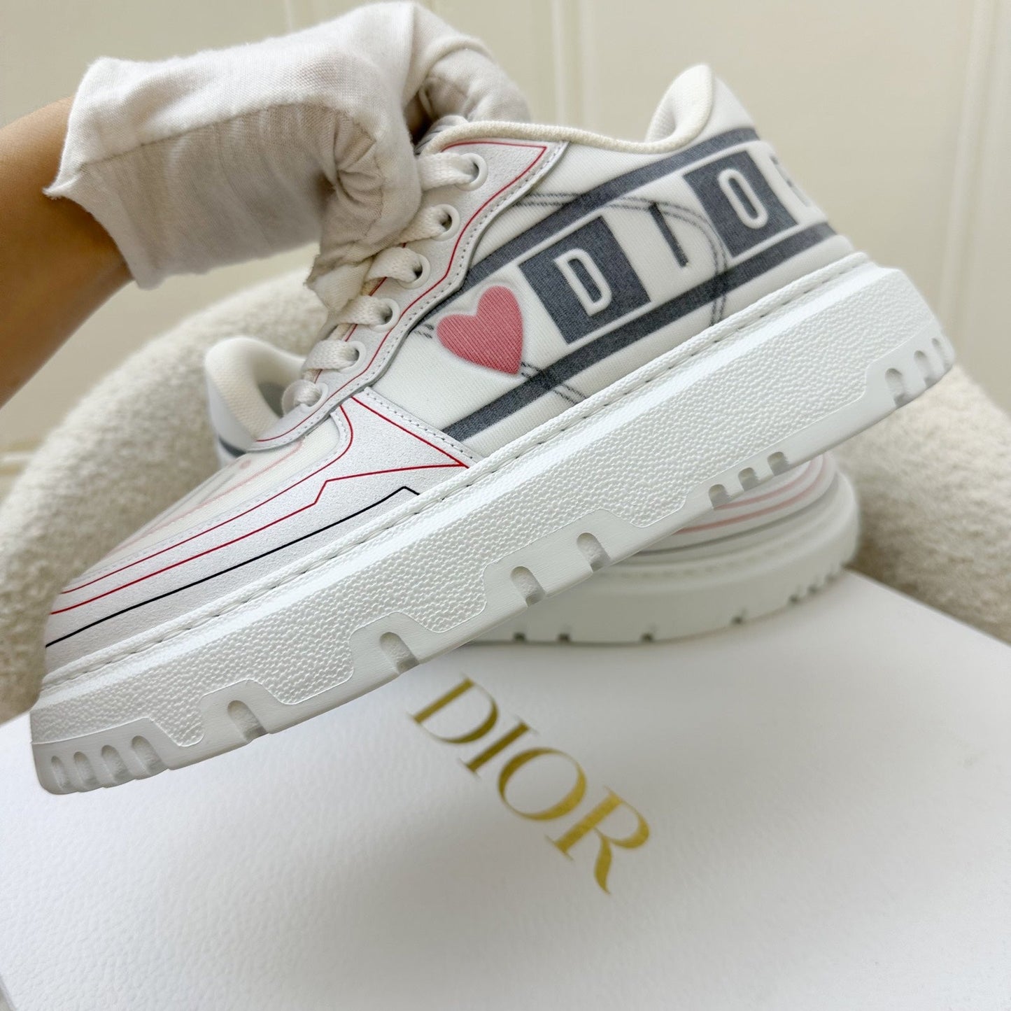 Dior Dioramour Dior Addict Sneakers in Calfskin and Technical Fabric Sz 36