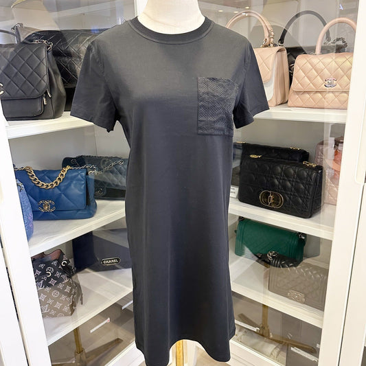 Hermes Straight Dress with Embroidered Pocket in Noir Black 100% Cotton Size 36