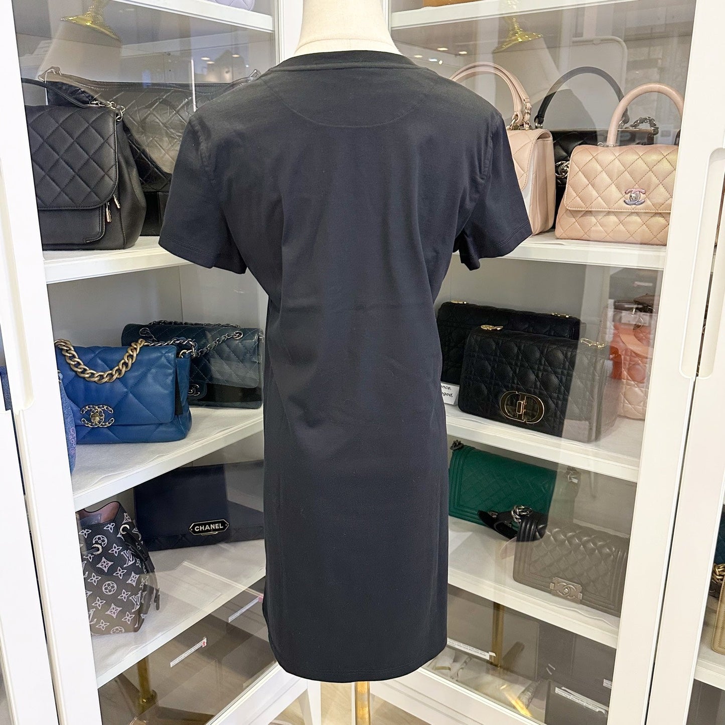 Hermes Straight Dress with Embroidered Pocket in Noir Black 100% Cotton Size 36