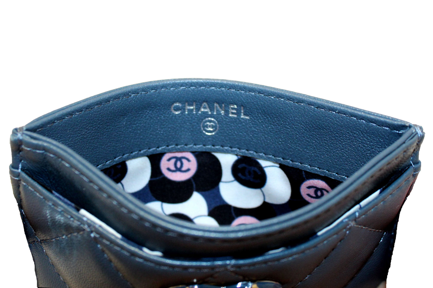 Chanel Blue Quilted Lambskin Leather Card Holder