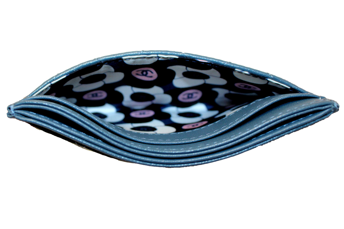 Chanel Blue Quilted Lambskin Leather Card Holder