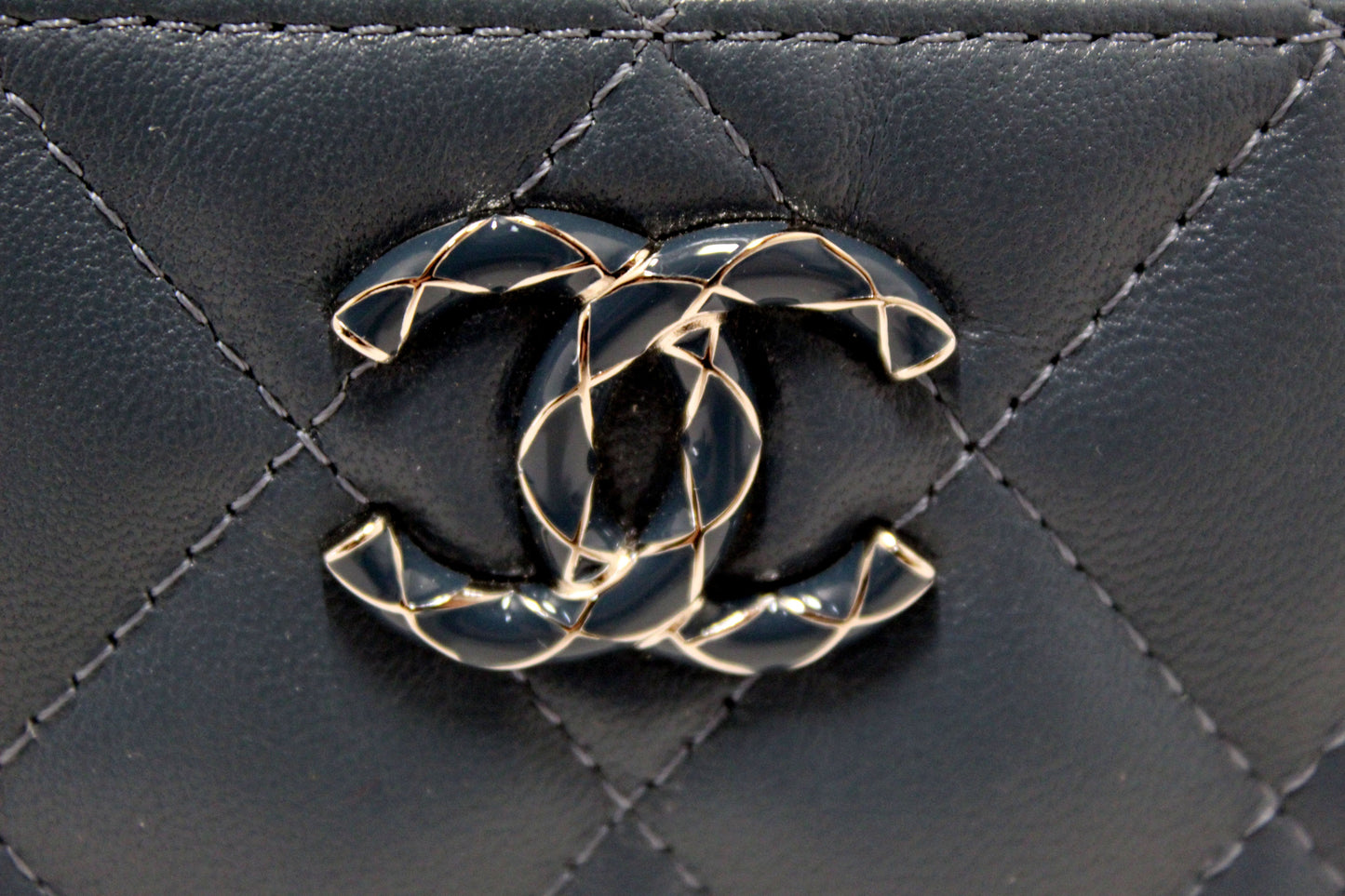 Chanel Blue Quilted Lambskin Leather Card Holder