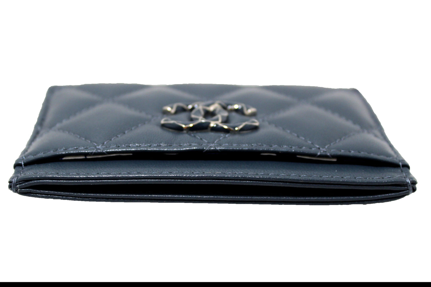 Chanel Blue Quilted Lambskin Leather Card Holder