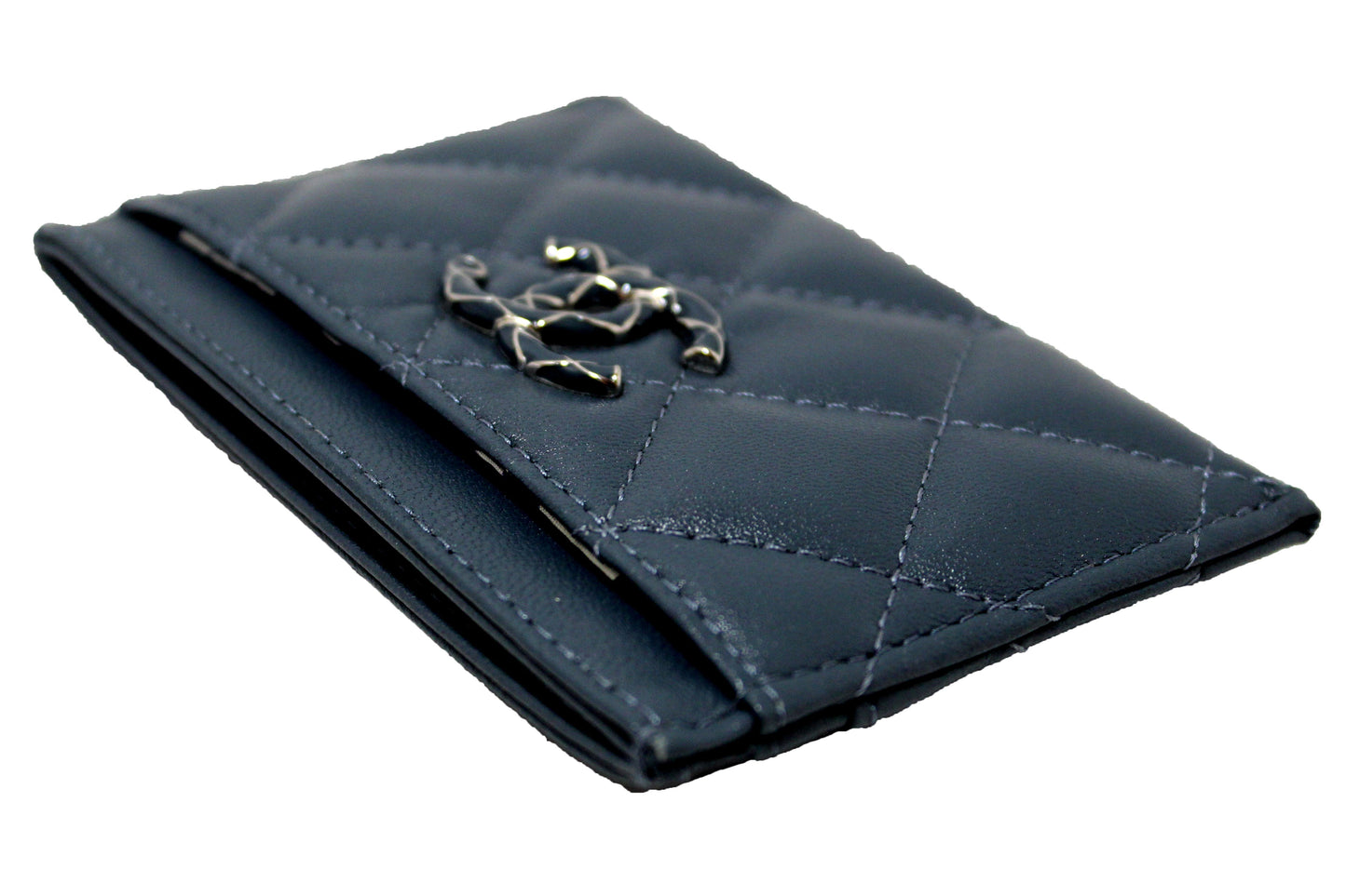 Chanel Blue Quilted Lambskin Leather Card Holder
