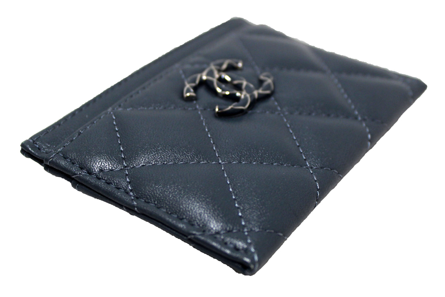 Chanel Blue Quilted Lambskin Leather Card Holder