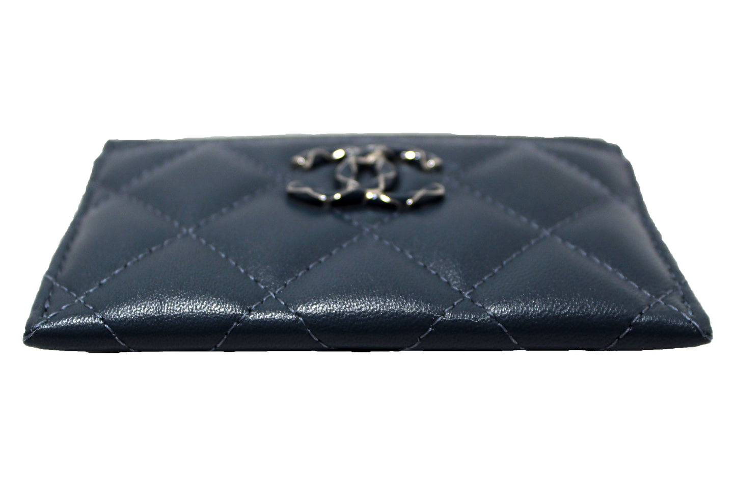 Chanel Blue Quilted Lambskin Leather Card Holder