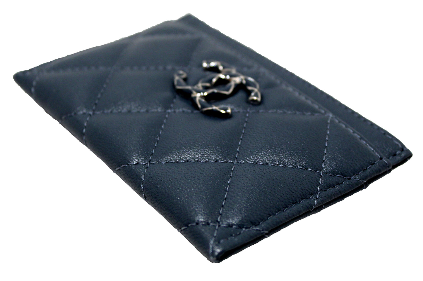 Chanel Blue Quilted Lambskin Leather Card Holder
