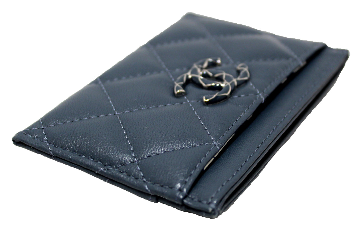 Chanel Blue Quilted Lambskin Leather Card Holder
