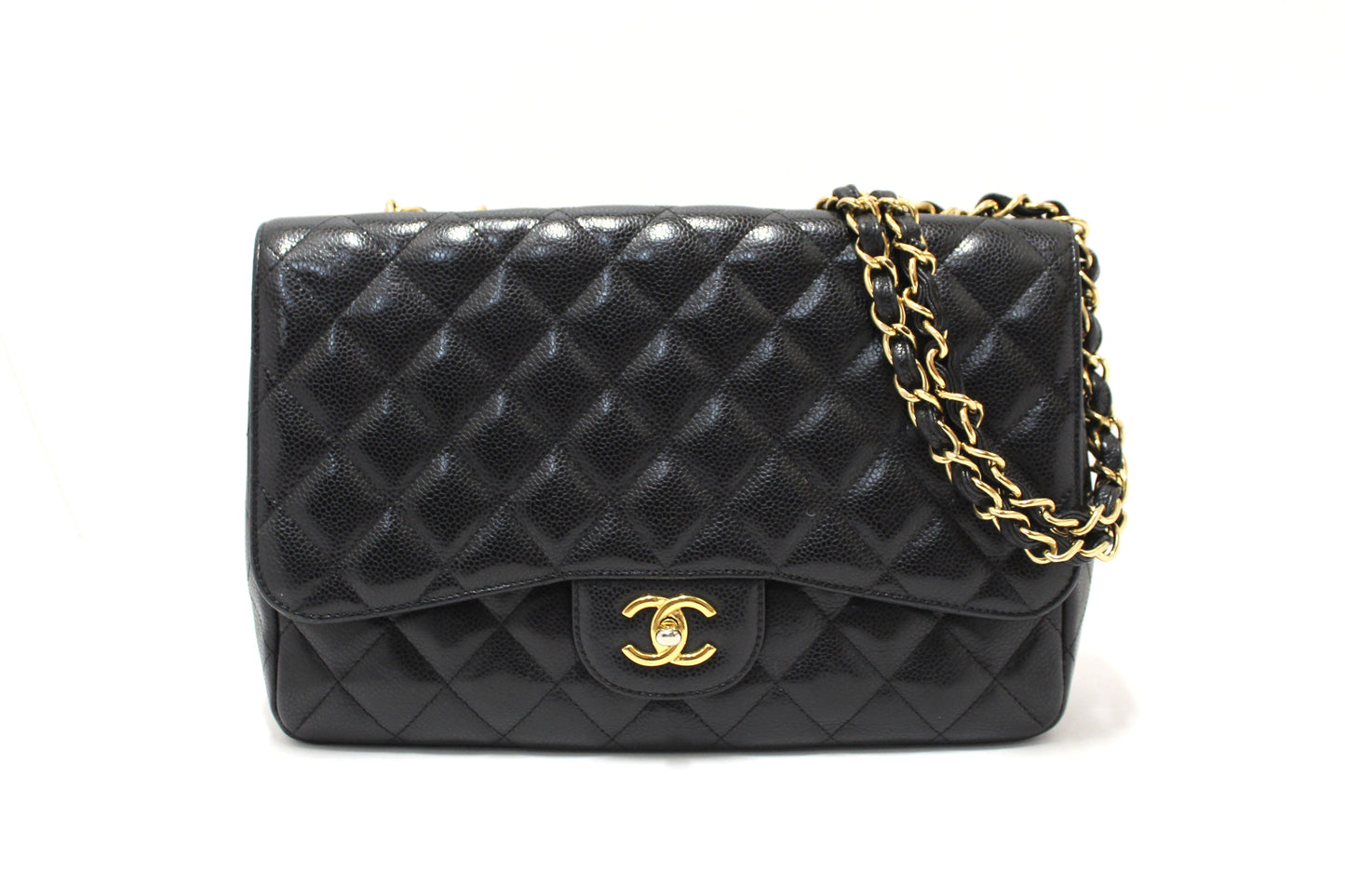 Chanel Black Quilted Caviar Leather Classic Jumbo Single Flap B | Havik Shop.com - Shop Now at Havik Shop.com