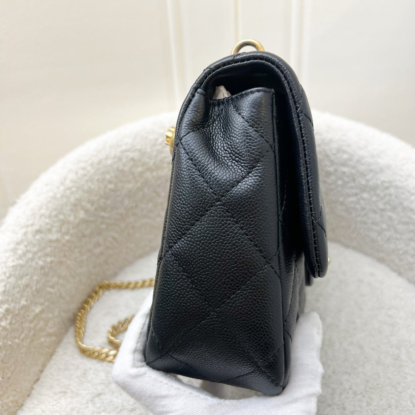 Chanel 23P / 24P Heart Adjustable Chain Small / Medium 24cm Flap Bag in Black Caviar AGHW (Model: AS3921)