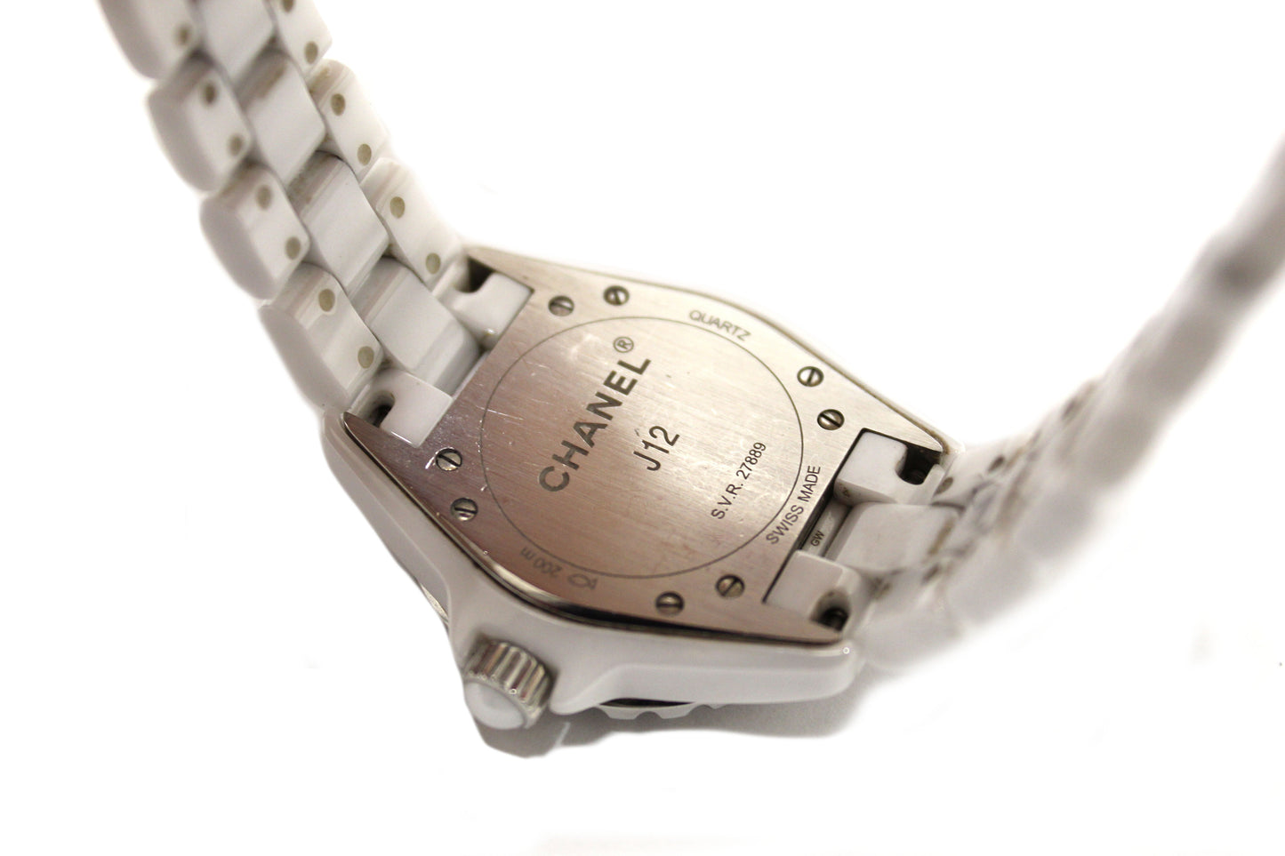 Chanel White Ceramic J12 Diamond Quatz Watch 33mm H2422