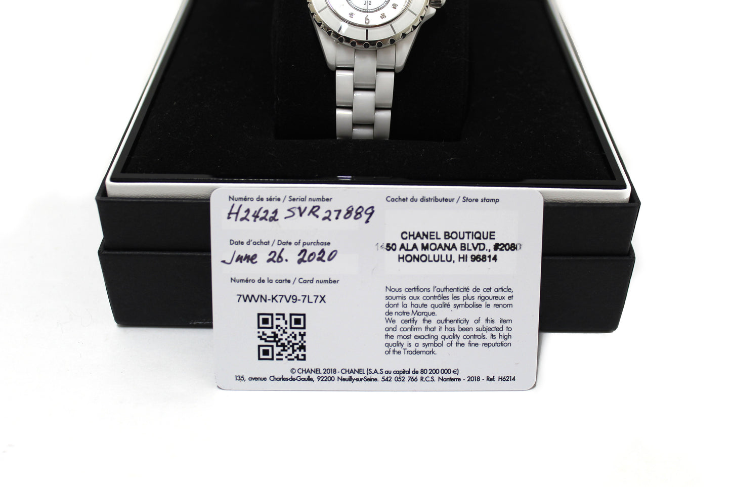 Chanel White Ceramic J12 Diamond Quatz Watch 33mm H2422