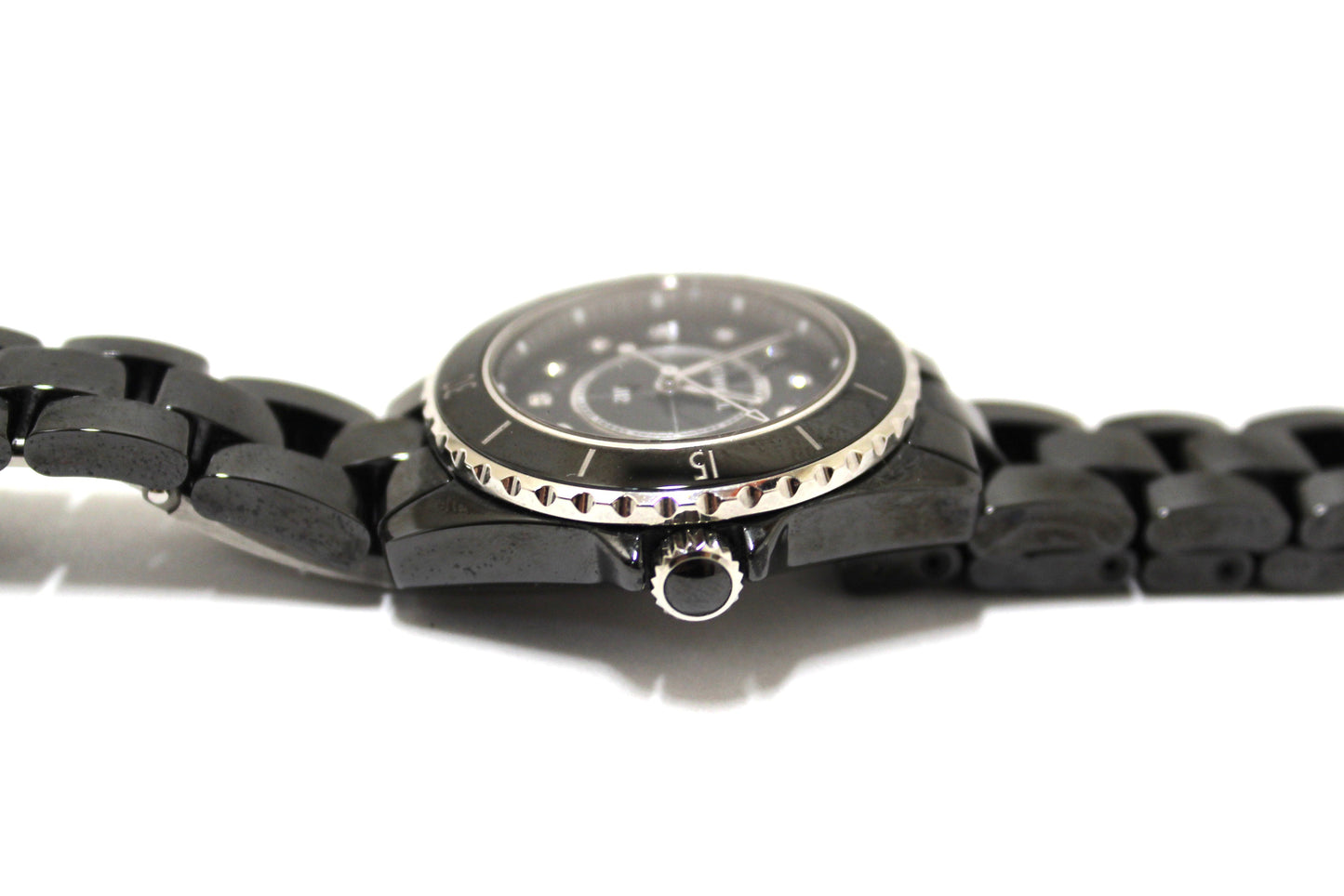 Chanel Black Ceramic J12 Diamond Quatz Watch 33mm H2422