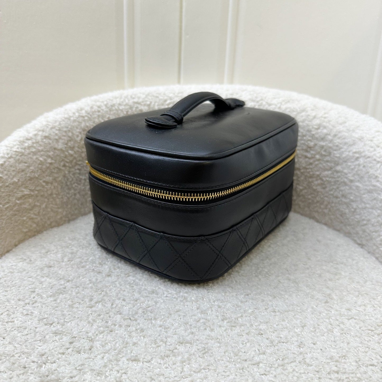 Chanel Vintage Travel Vanity Bag in Black Lambskin 24K GHW