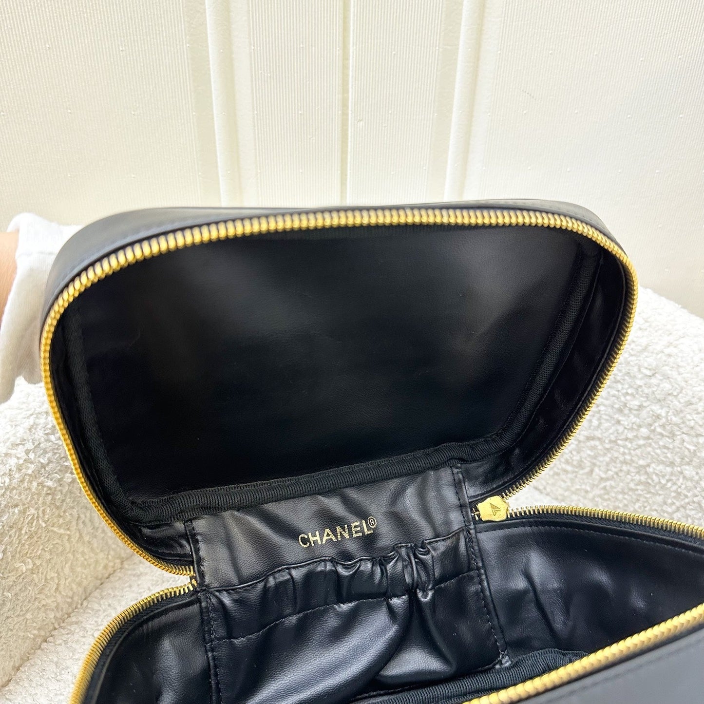 Chanel Vintage Travel Vanity Bag in Black Lambskin 24K GHW