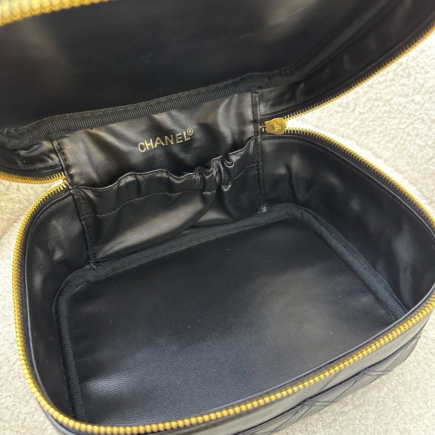 Chanel Vintage Travel Vanity Bag in Black Lambskin 24K GHW