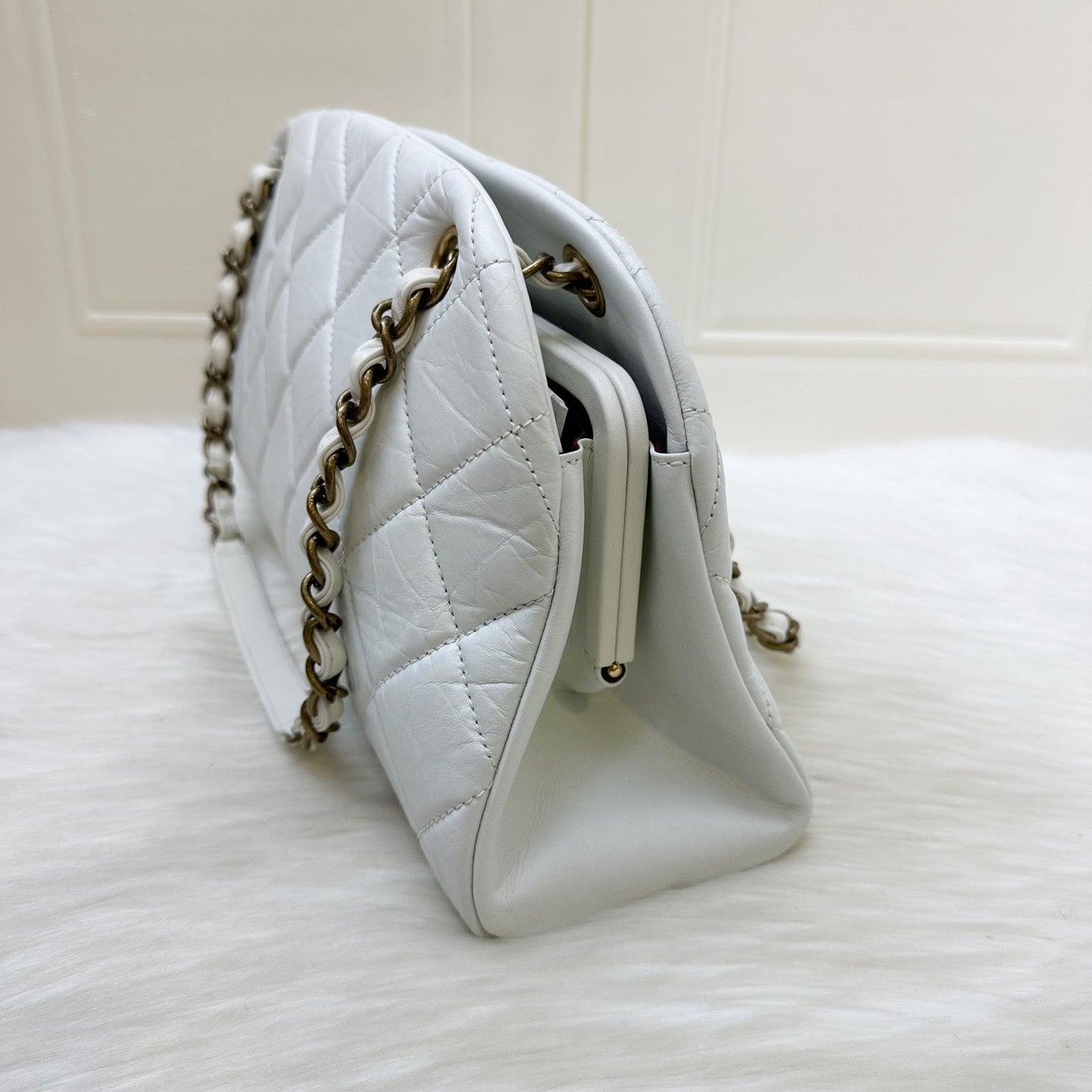 Chanel Just Mademoiselle Bowling Bag in White Calfskin and AGHW