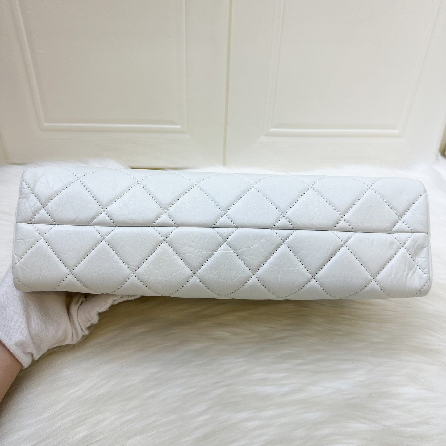 Chanel Just Mademoiselle Bowling Bag in White Calfskin and AGHW