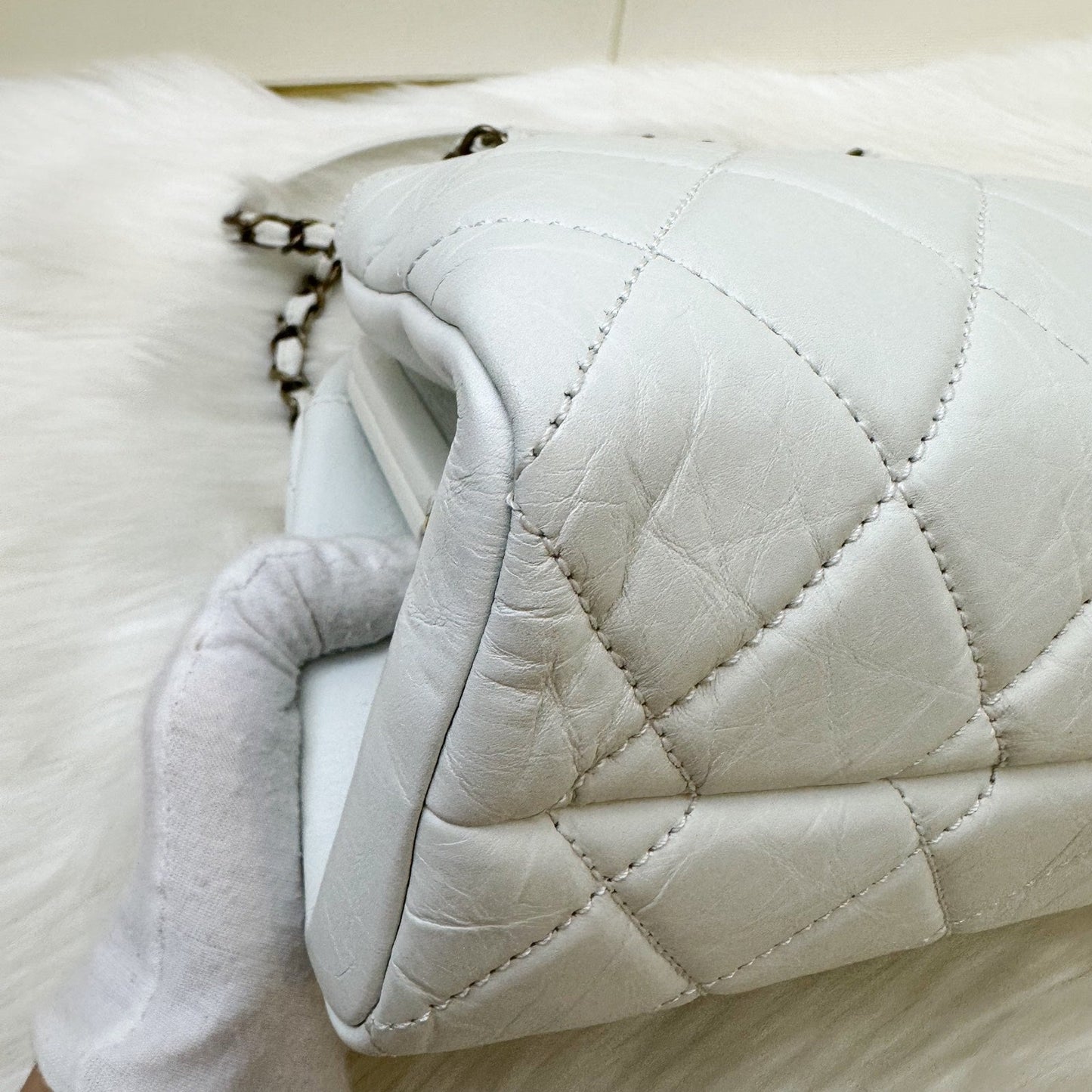 Chanel Just Mademoiselle Bowling Bag in White Calfskin and AGHW