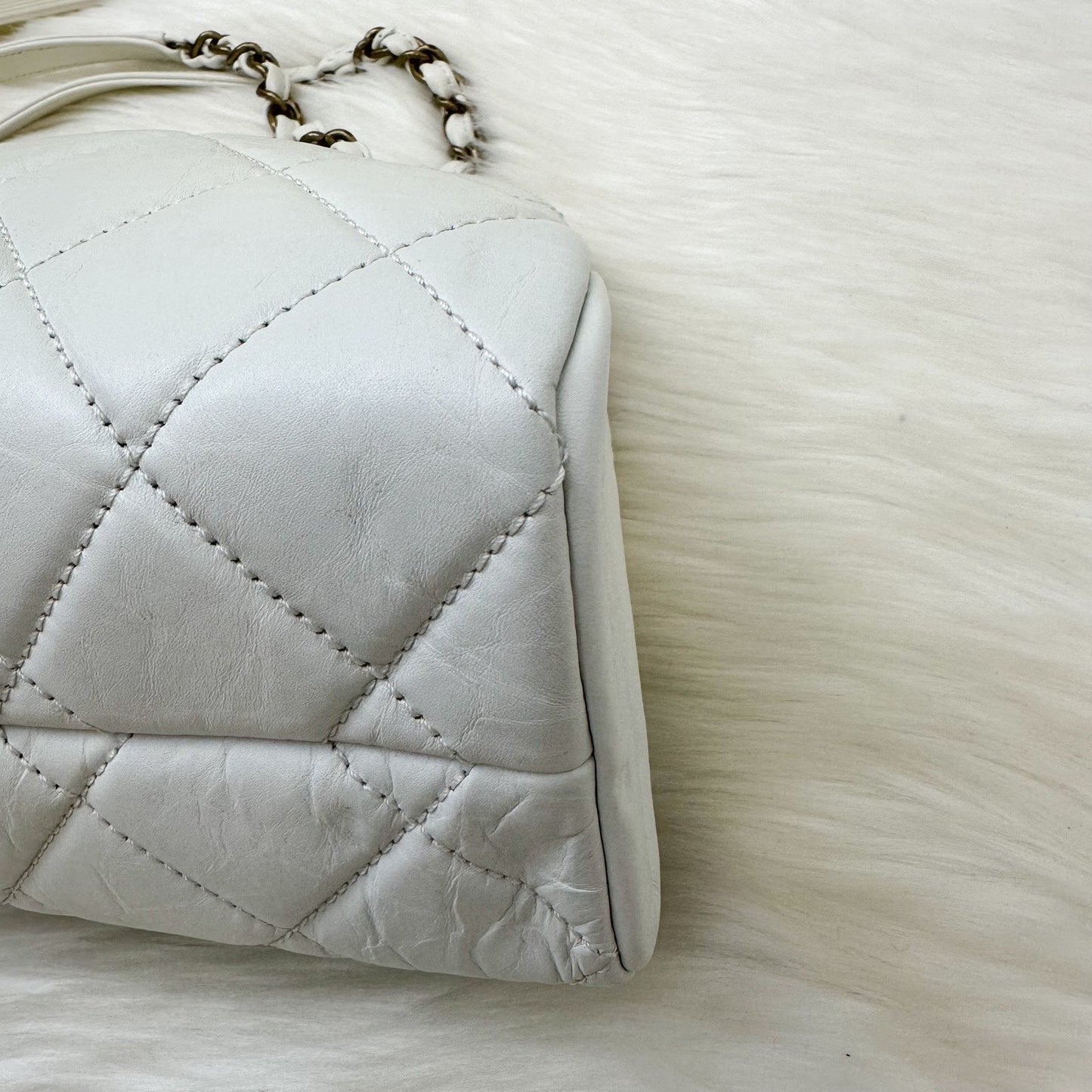 Chanel Just Mademoiselle Bowling Bag in White Calfskin and AGHW