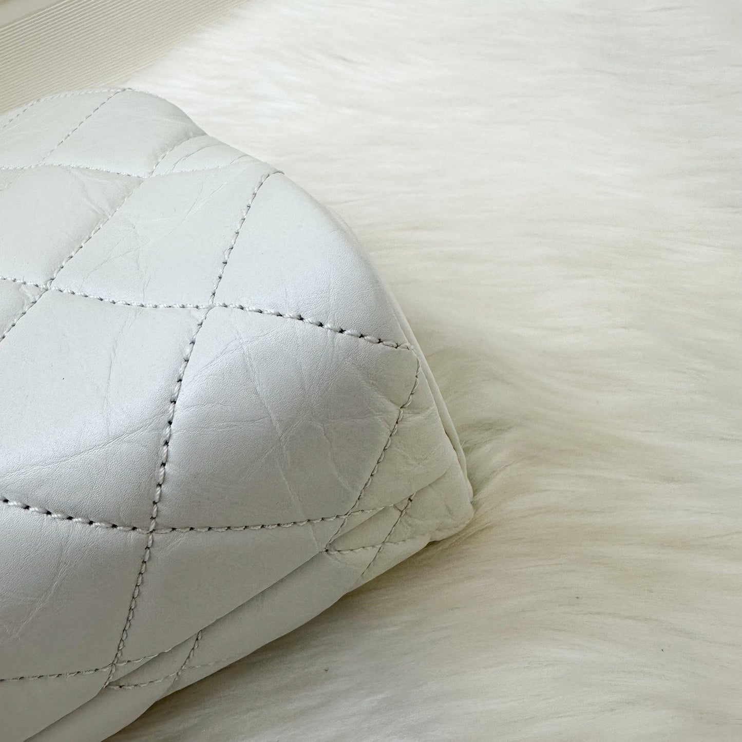Chanel Just Mademoiselle Bowling Bag in White Calfskin and AGHW