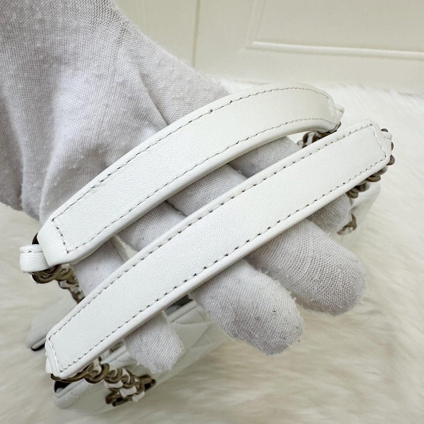 Chanel Just Mademoiselle Bowling Bag in White Calfskin and AGHW
