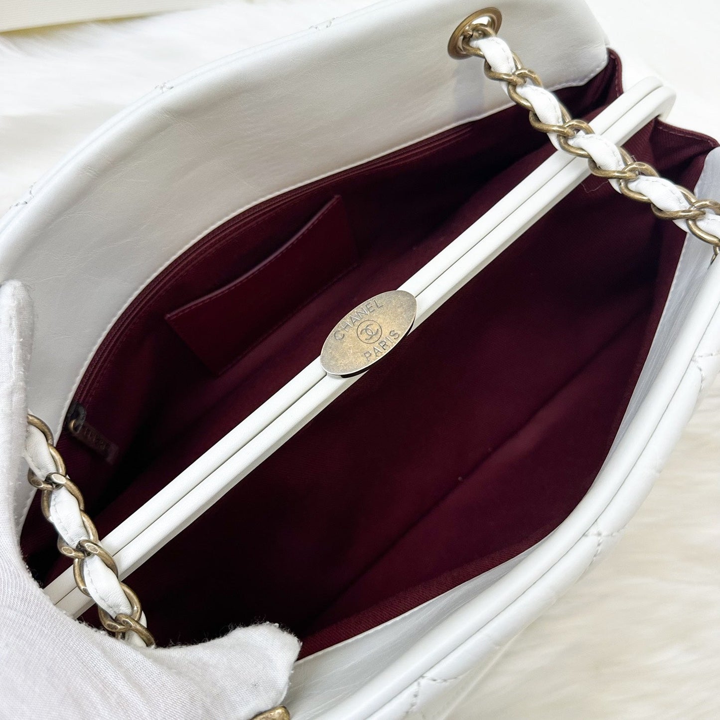 Chanel Just Mademoiselle Bowling Bag in White Calfskin and AGHW