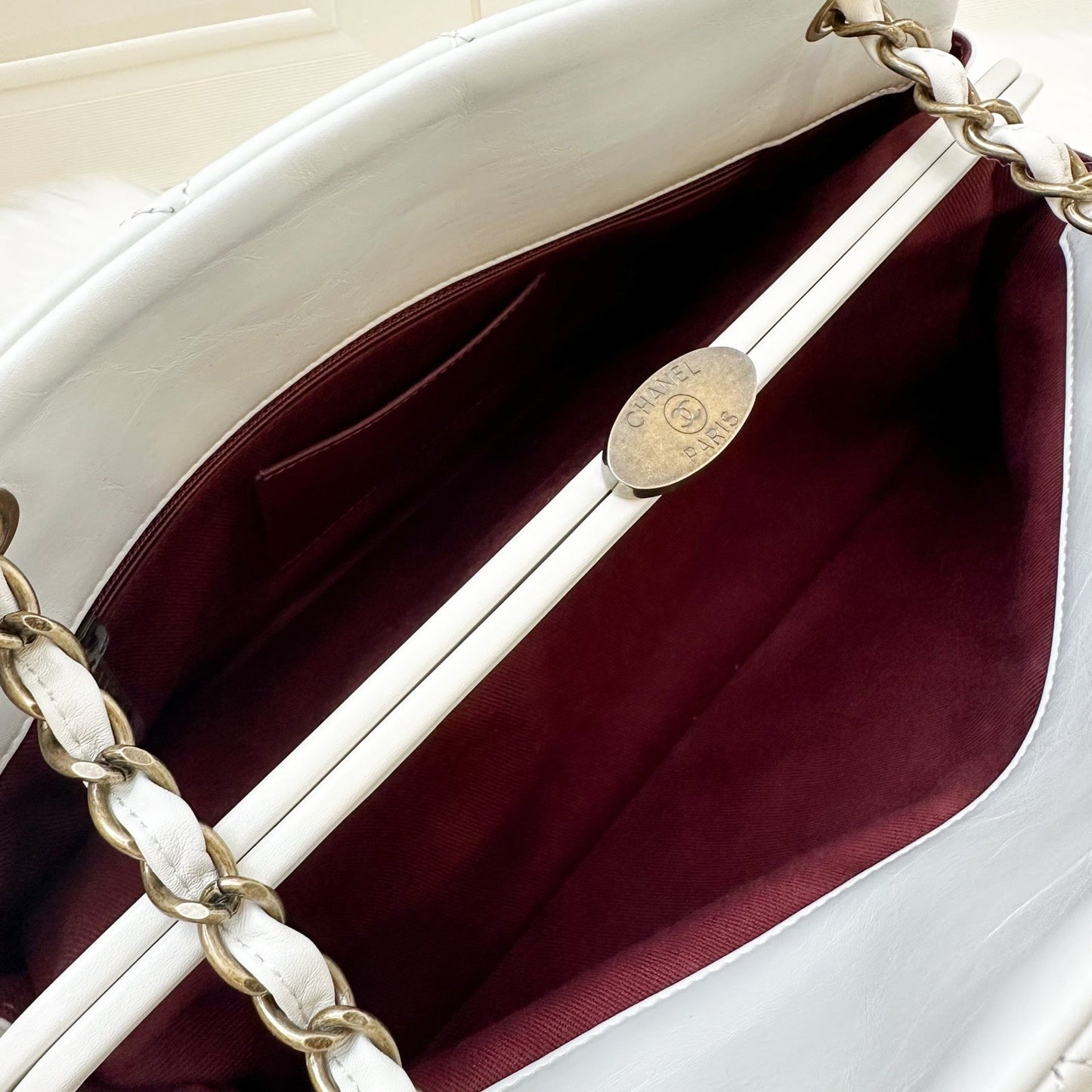 Chanel Just Mademoiselle Bowling Bag in White Calfskin and AGHW