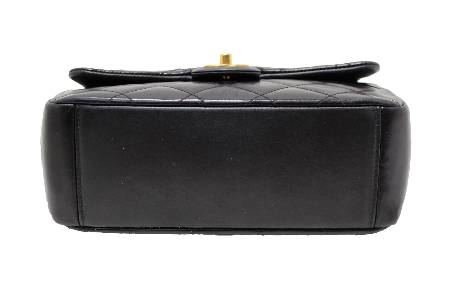 Chanel Black Aged Quilted Calfskin Leather Gold Bar Top Handle Medium Flap Bag